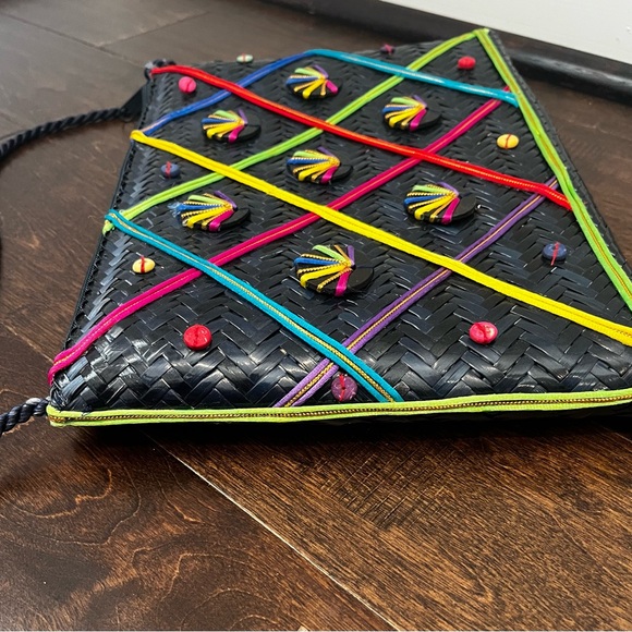 Vintage Handwoven Crossbody Bag or Shoulder Bag with Multicolor Embellishments - Picture 7 of 9